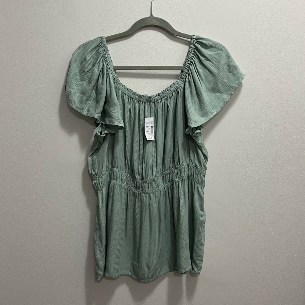 NWT Sage green off-shoulder peplum top